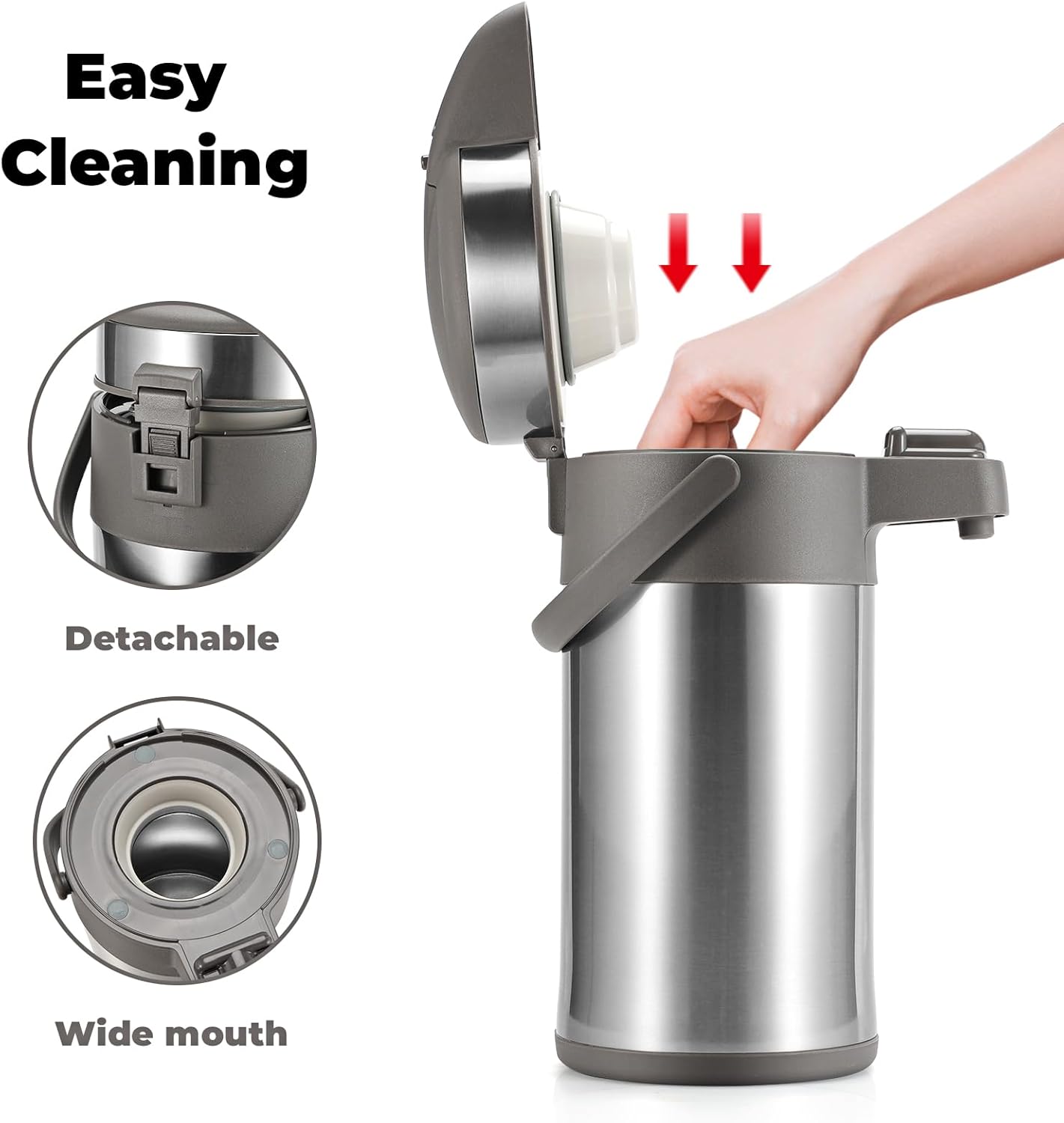 OJOJ 4L/133OZ Thermal Coffee Carafe with Pump, Thermal Beverage Dispenser, Coffee Airpot Stainless Steel Coffee Carafe for Hot Drinks Silver