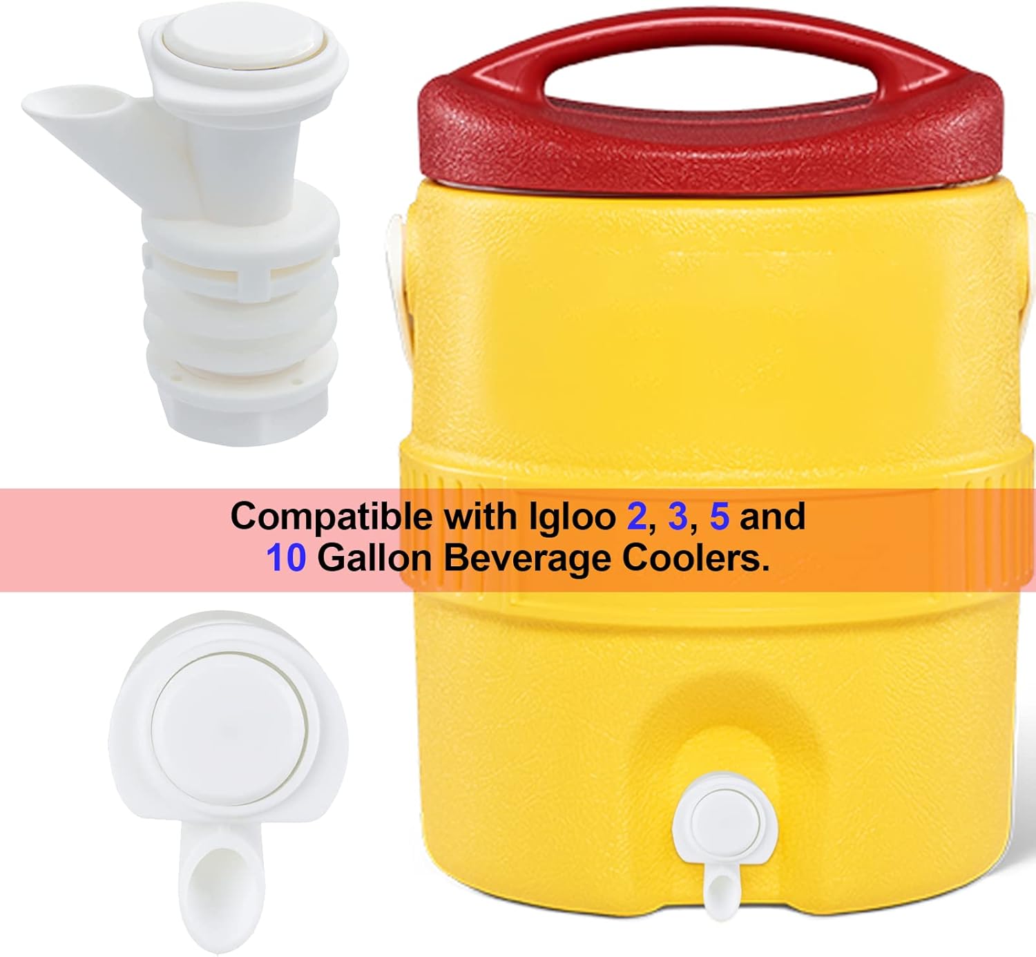 2 Piece Push-Button Cooler Spigot for Igloo 2, 3, 5, 10 Gallon Beverage Cooler, Reusable Water Cooler Kettle Faucet Replacement Parts