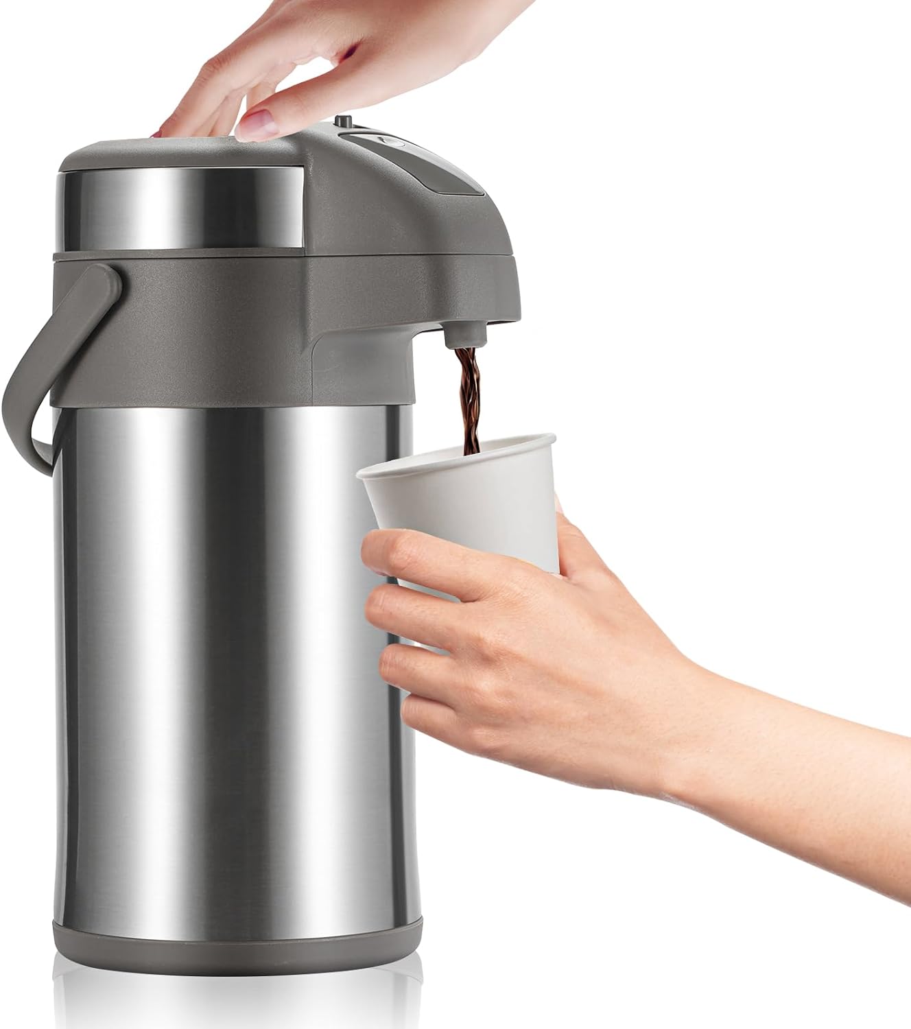 OJOJ 4L/133OZ Thermal Coffee Carafe with Pump, Thermal Beverage Dispenser, Coffee Airpot Stainless Steel Coffee Carafe for Hot Drinks Silver