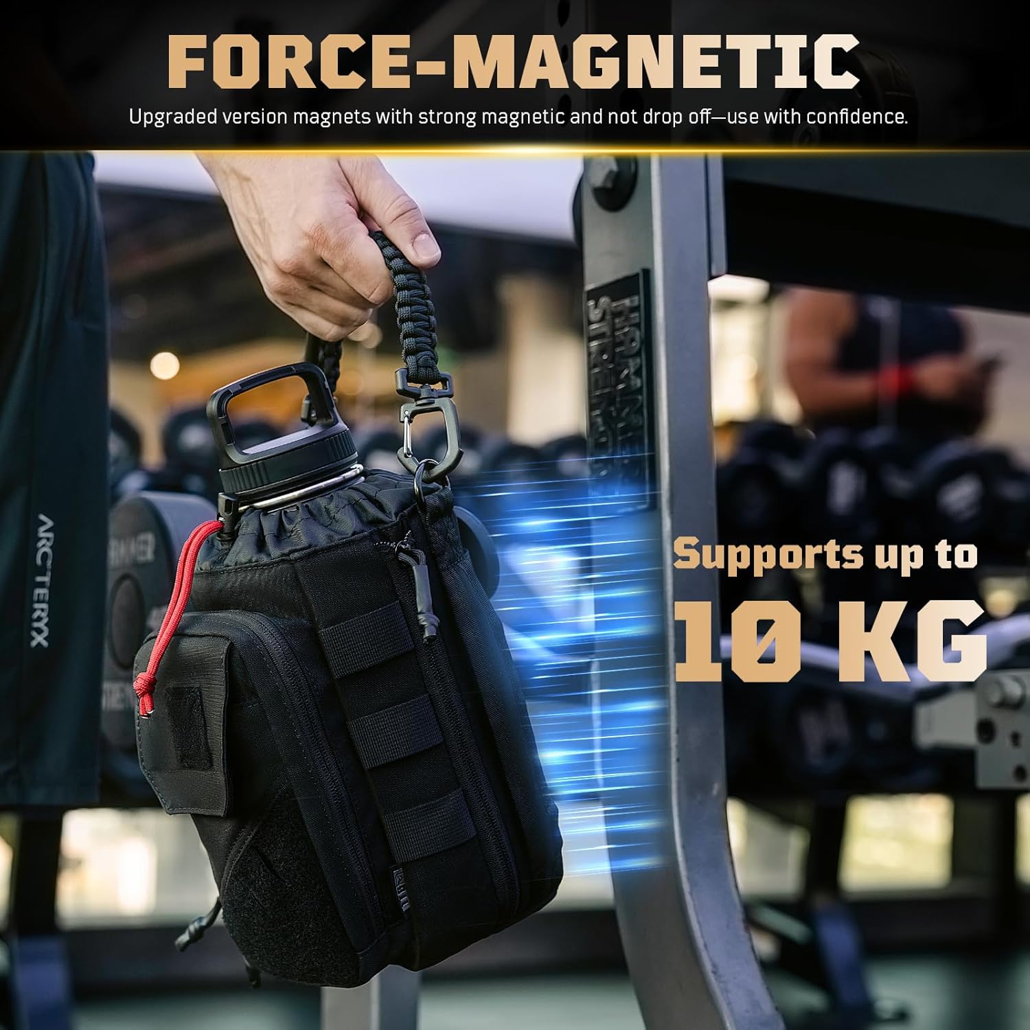 Magnetic Gym Bag for Men,Magnetic Gym Water Bottle Bag with Phone Pockets&40 64oz Multiple Size, Water Bottle Holder with Adjustable Shoulder, Ideal for Fitness,Sports,Travel