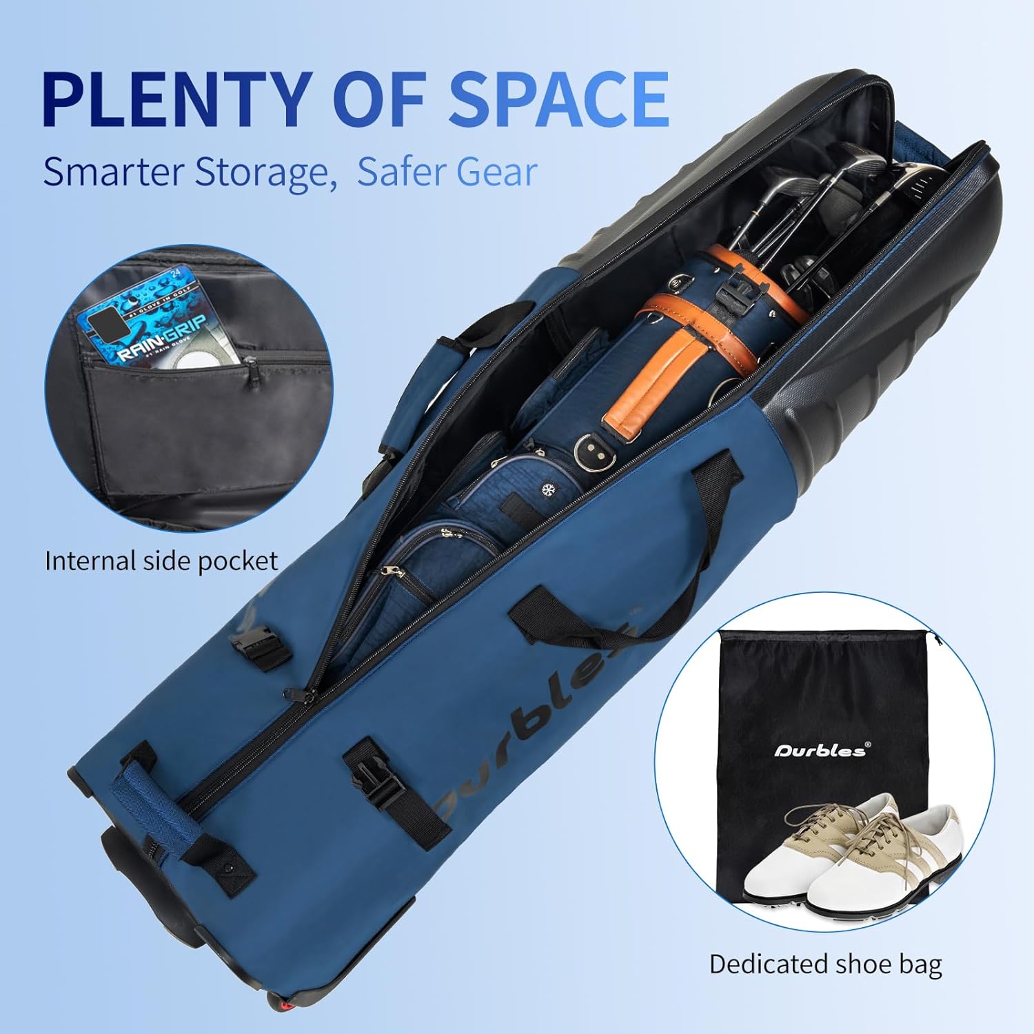 Golf Travel Bag with ABS Hard Shell Top – Golf Bag with 1680D Waterproof Fabric, 7mm Padding & Wheels – Golfing Accessories Travel Case for Airlines – Fits Most Club Bags & Sports