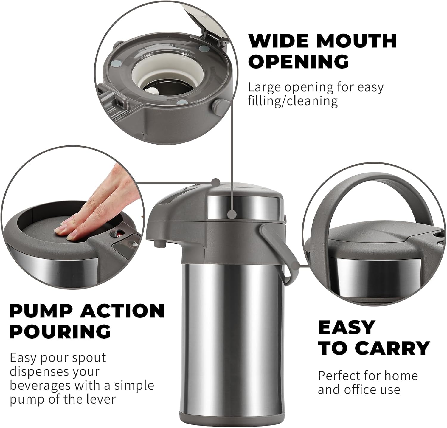 OJOJ 4L/133OZ Thermal Coffee Carafe with Pump, Thermal Beverage Dispenser, Coffee Airpot Stainless Steel Coffee Carafe for Hot Drinks Silver