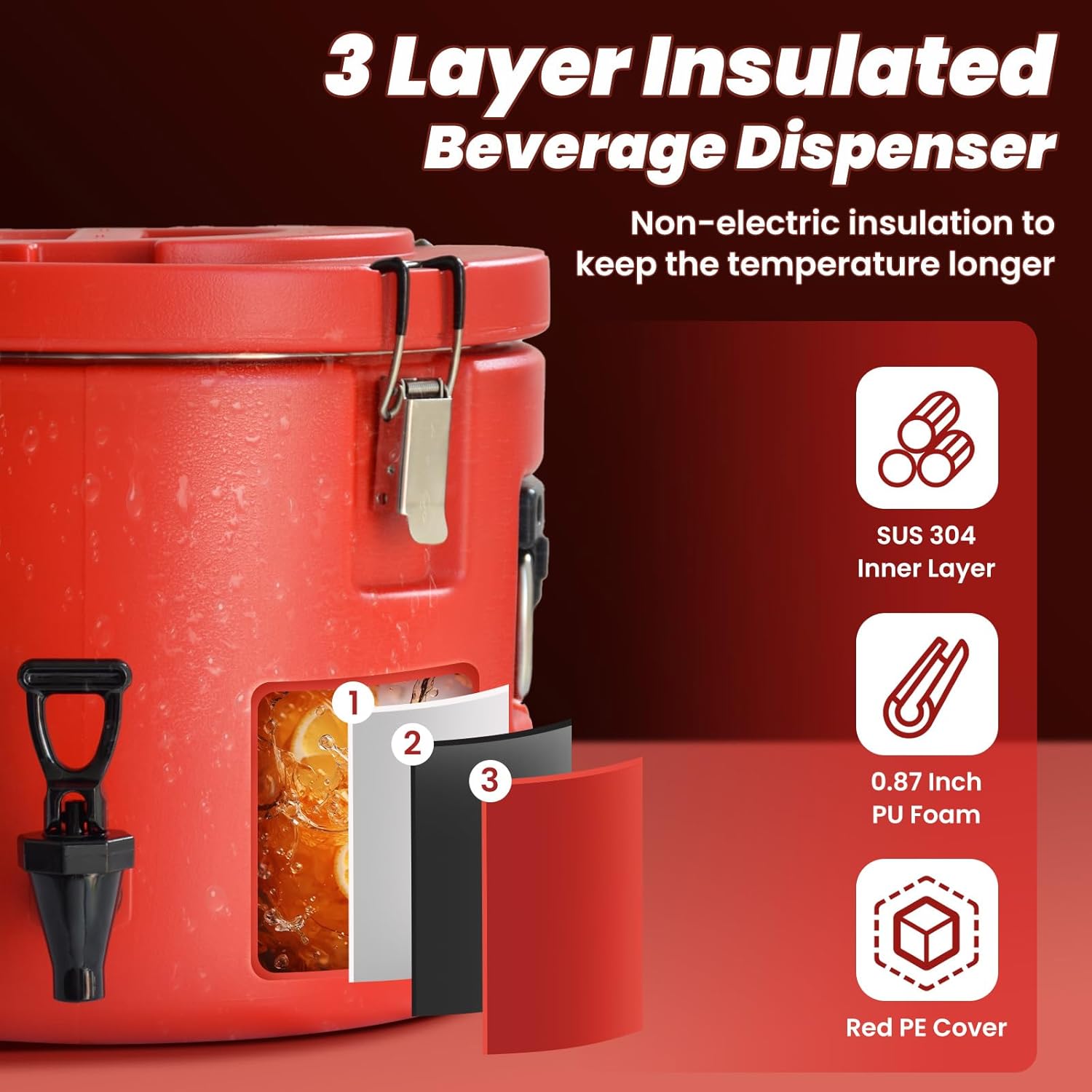 20L/5Gal Insulated Beverage Dispenser, Ice & Hot Drink Dispenser with Spout Spigot and Portable Handles,Thermal Hot and Cold Drink Server Dispenser for Restaurant Drink Shop