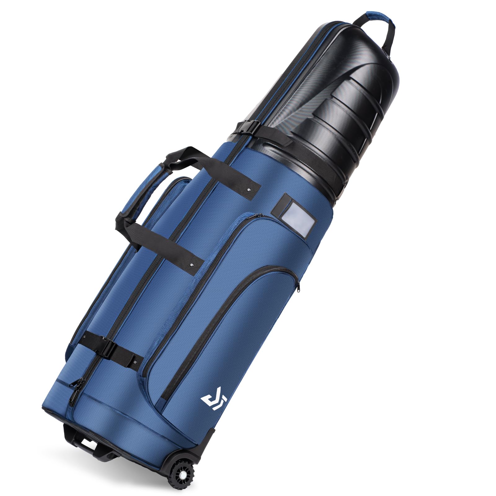 Golf Travel Bag for Airlines, ABS Hard Shell Top, 1680D Oxford Cloth, 4 Side Pockets, Two 4 Inch Wheels, Lockable Zippers, Foldable Club Travel Case