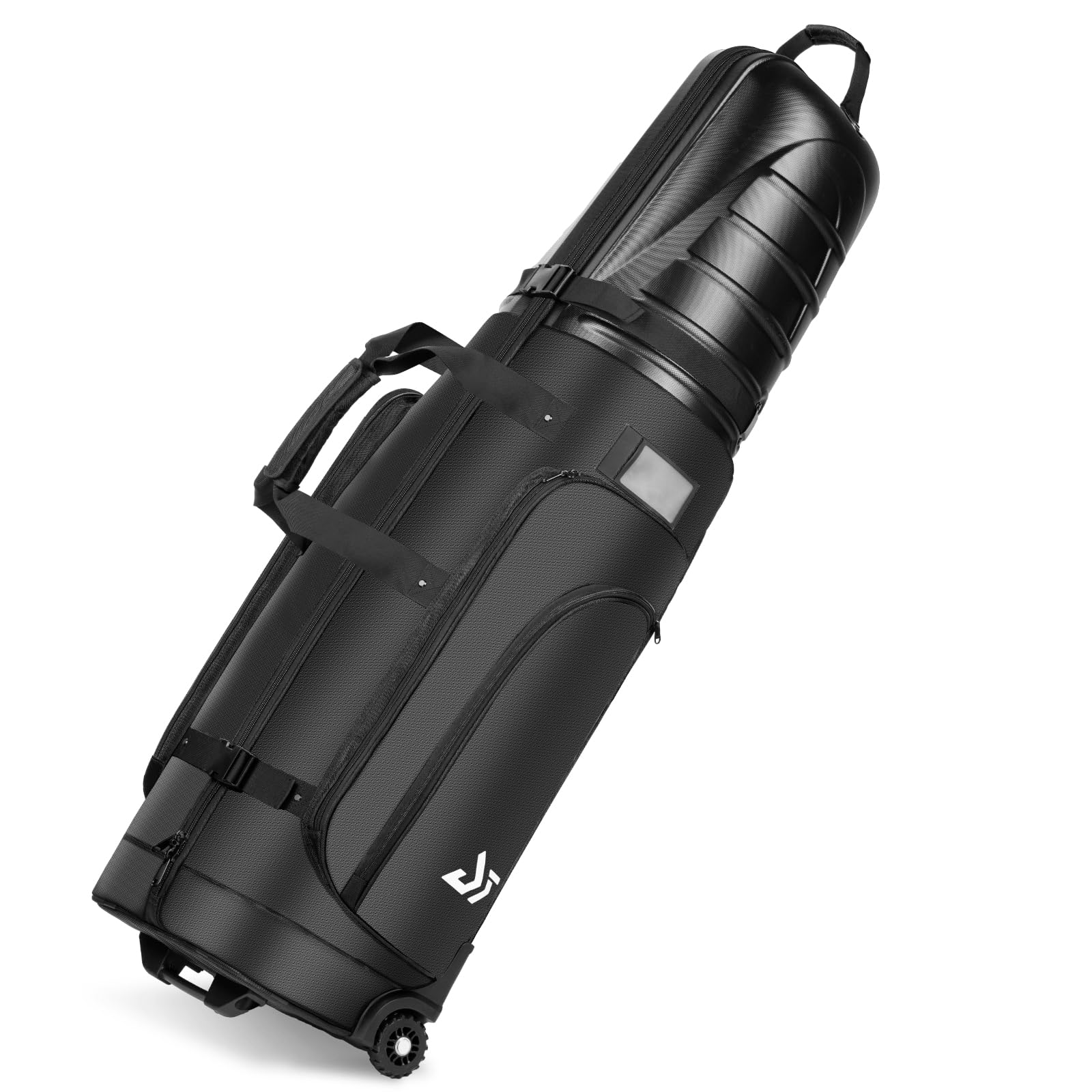 Golf Travel Bag for Airlines, ABS Hard Shell Top, 1680D Oxford Cloth, 4 Side Pockets, Two 4 Inch Wheels, Lockable Zippers, Foldable Club Travel Case