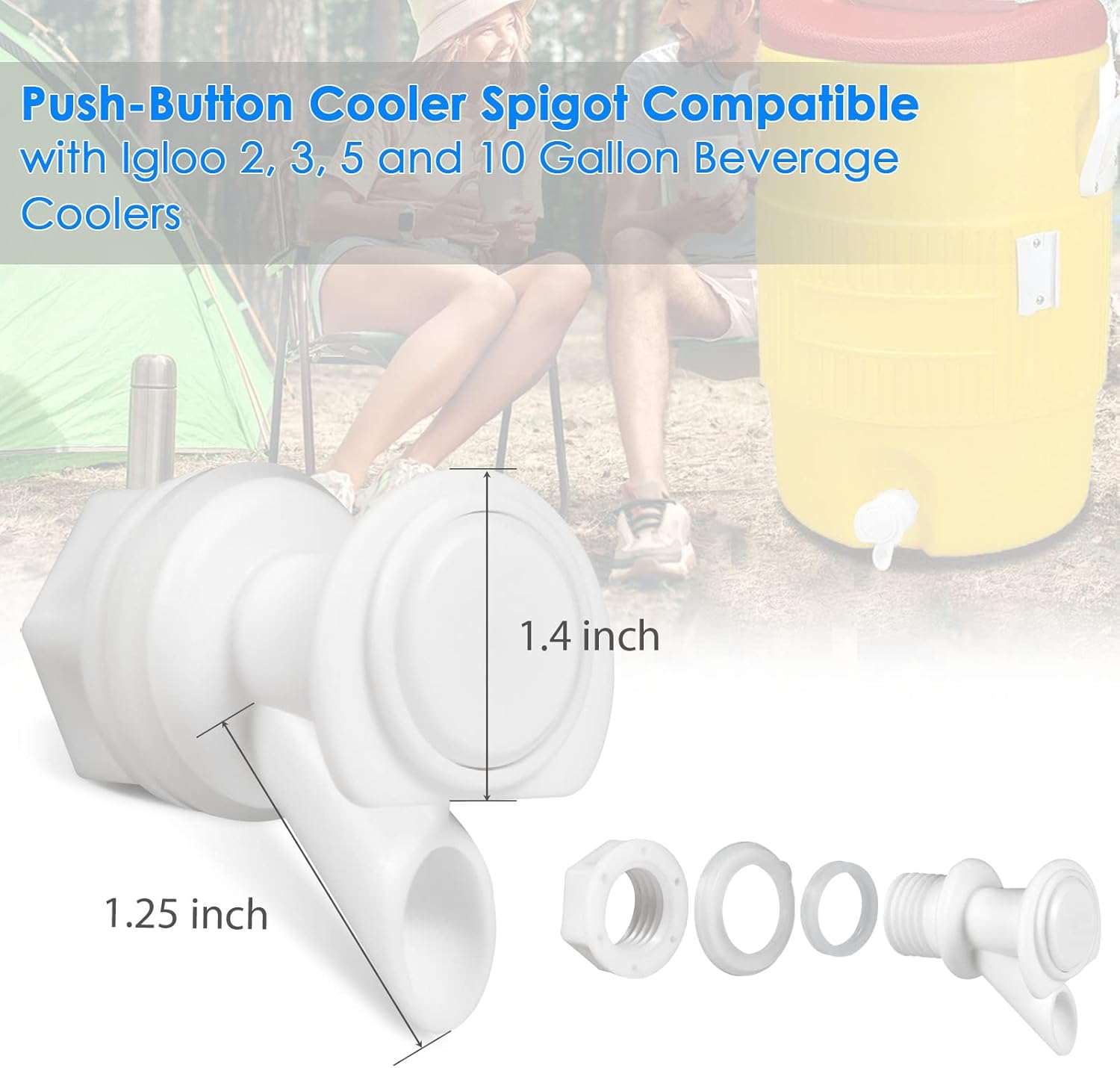 3Pcs Push Button Water Spigot Replacement, Reusable Compatible with Igloo 2, 3, 5, and 10 Gallon Water Cooler, BPA-Free, Durable 5 Gallon Bucket Spigot (White)