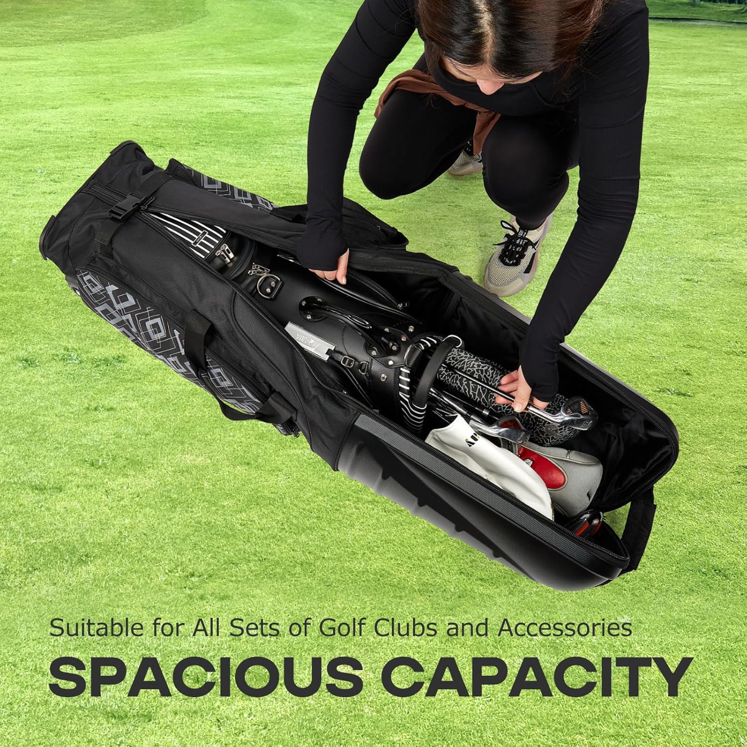 Golf Travel Bags for Airlines with Reinforced Wheels, Hard Case Top and 1680D Heavy Duty Oxford Protect Golf Clubs, Lightweight and Easy to Use