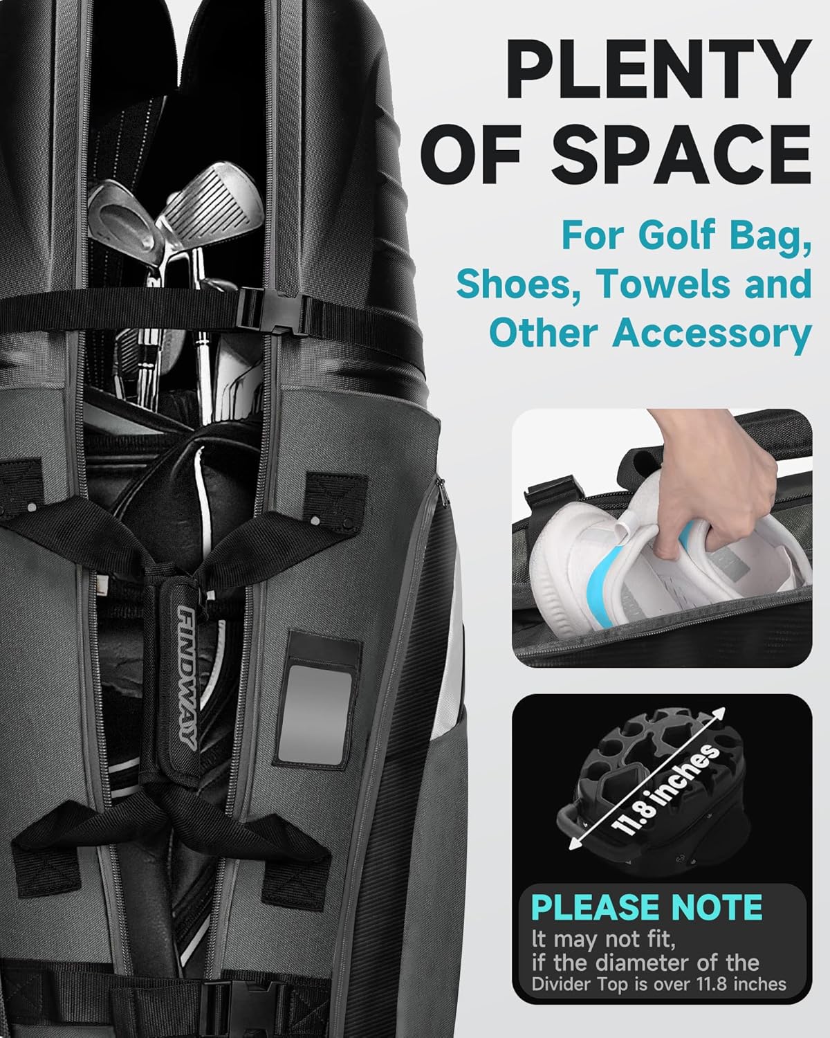 Findway Golf Travel Bags for Airlines with Wheels and ABS Hard Case Top, Protect Your Clubs, Waterproof 1680D Oxford Fabric and Oversize Tank Wheels, Lightweight and Easy to Maneuver