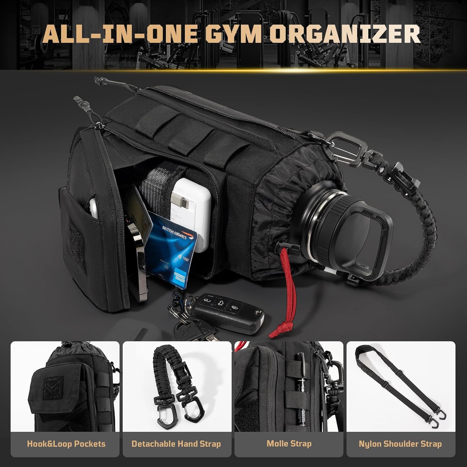 Magnetic Gym Bag for Men,Magnetic Gym Water Bottle Bag with Phone Pockets&40 64oz Multiple Size, Water Bottle Holder with Adjustable Shoulder, Ideal for Fitness,Sports,Travel