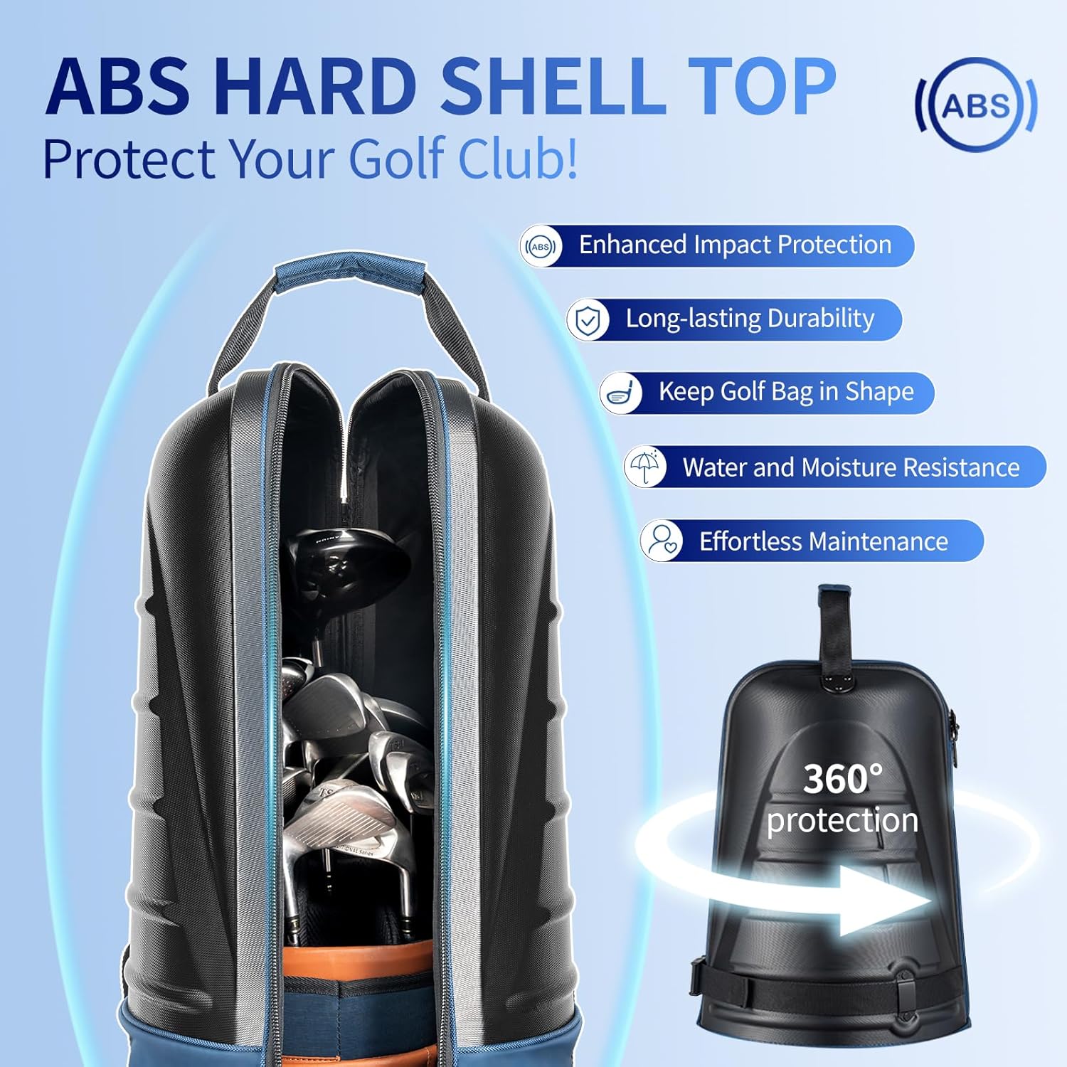 Golf Travel Bag with ABS Hard Shell Top – Golf Bag with 1680D Waterproof Fabric, 7mm Padding & Wheels – Golfing Accessories Travel Case for Airlines – Fits Most Club Bags & Sports