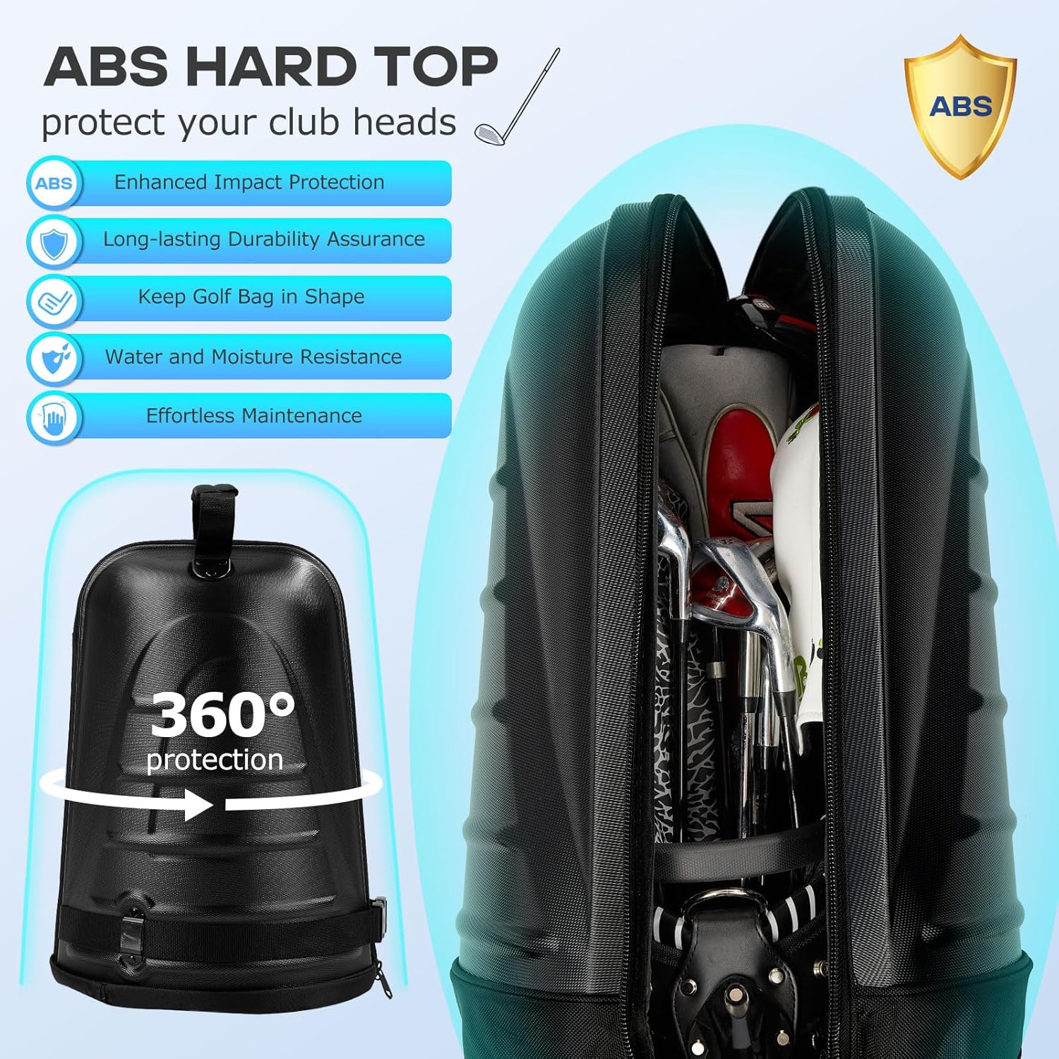 Golf Travel Bags for Airlines with Reinforced Wheels, Hard Case Top and 1680D Heavy Duty Oxford Protect Golf Clubs, Lightweight and Easy to Use