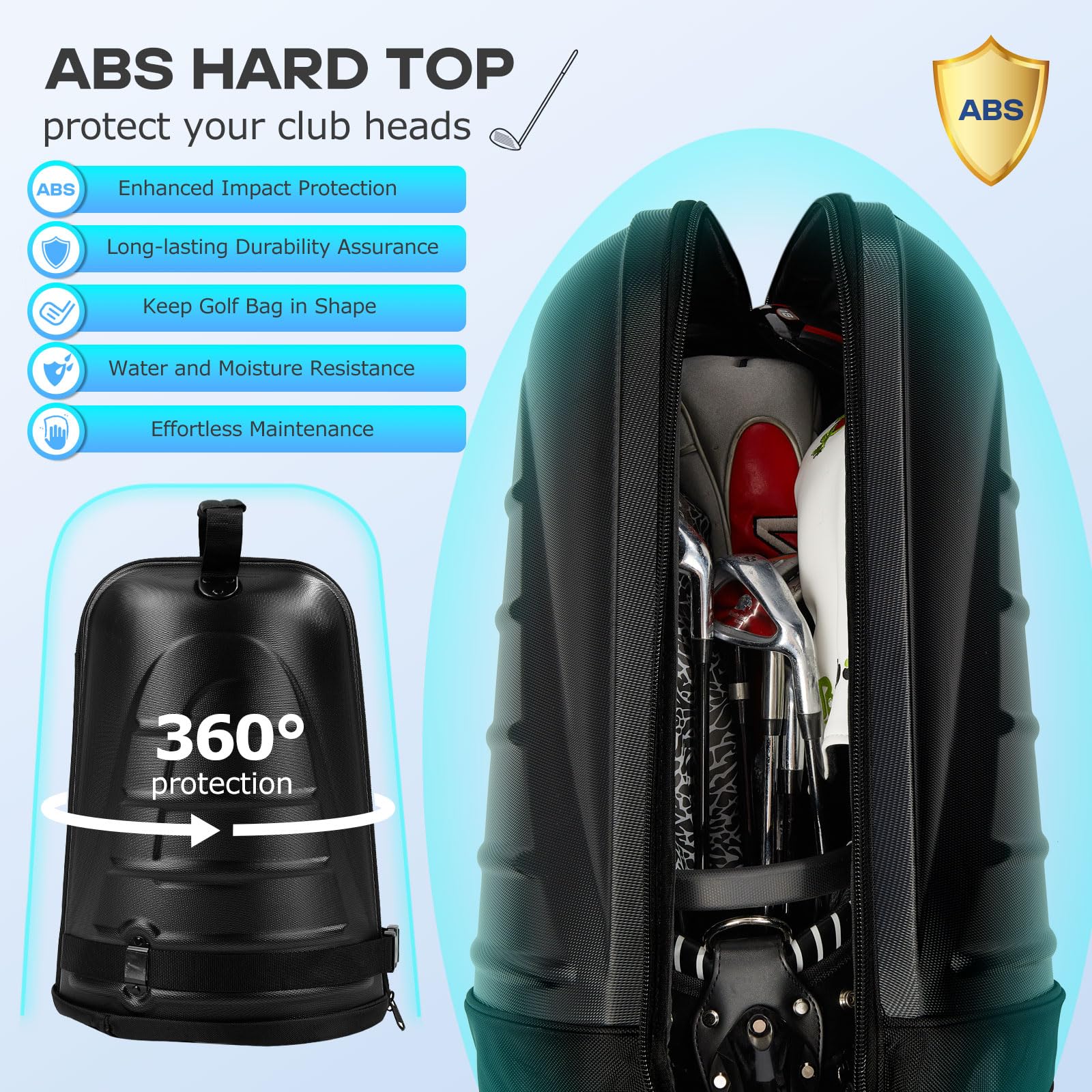 Golf Travel Bags for Airlines with Reinforced Wheels, Hard Case Top and 1680D Heavy Duty Oxford Protect Golf Clubs, Lightweight and Easy to Use