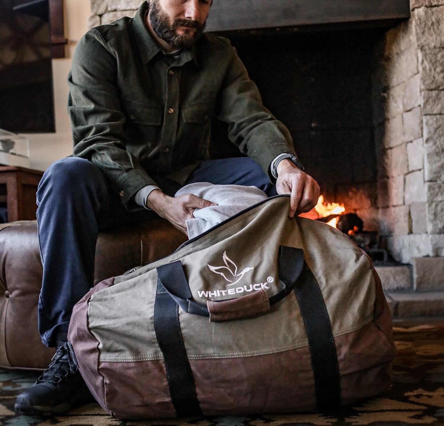 WHITEDUCK Heavy Duty Canvas Duffel Bag for Men and Women - Foldable Military Army Style Duffel Bag, with Full Length Zipper- Outdoors, Travel, Gym & Storage